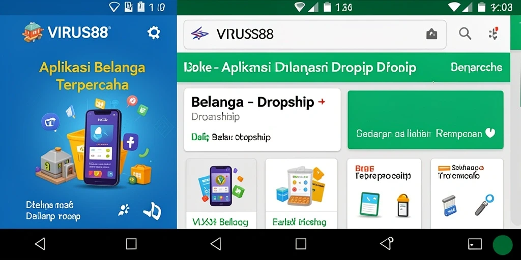 Tampilan antarmuka aplikasi VIRUS88 yang intuitif untuk proses dropshipping.